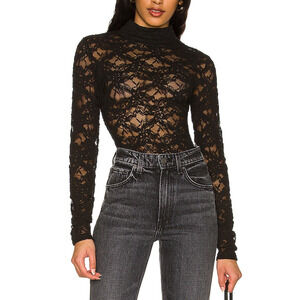 Bardot 'Vezza' Black Mockneck Sheer Lace Bodysuit Size M - NWT